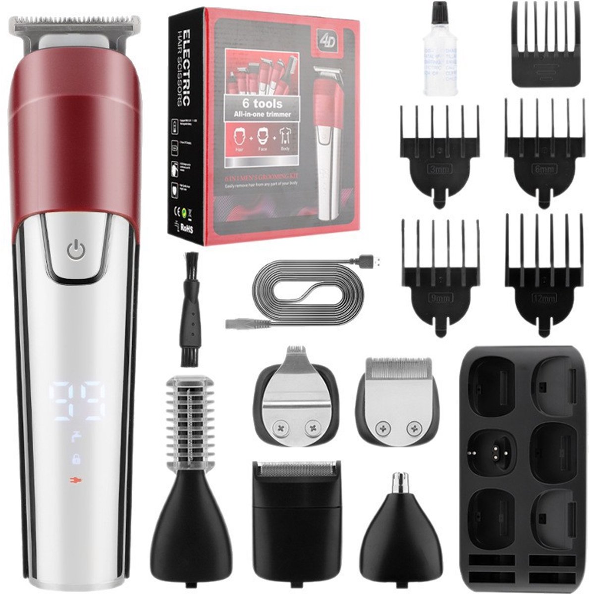 TEKROA® Tondeuses - Professionele Draadloze Tondeuse - Tondeuse Mannen Hoofdhaar - Haartrimmer - Haartondeuse - Trimmer Baard - Barber Set - met LCD Display - Wasbaar - Twee oplaadmodi