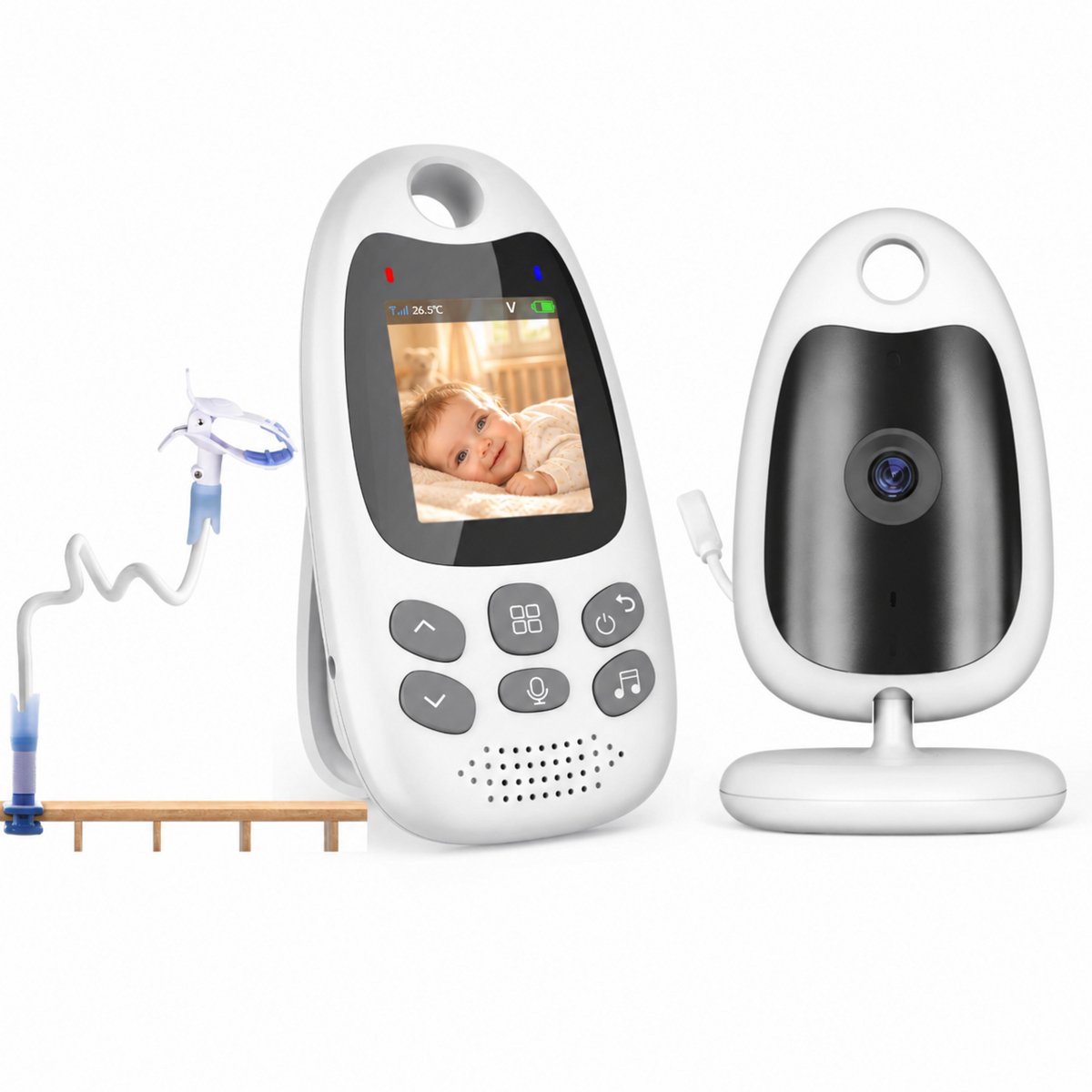 BOIFUN Babyphone - Babyfoon met camera -2,0-inch scherm - Uitbreidbaar tot 2 Baby Camera's - Terugspreekfunctie - Temperatuurbewaking - Slaapliedjes - Inclusief Flexhouder