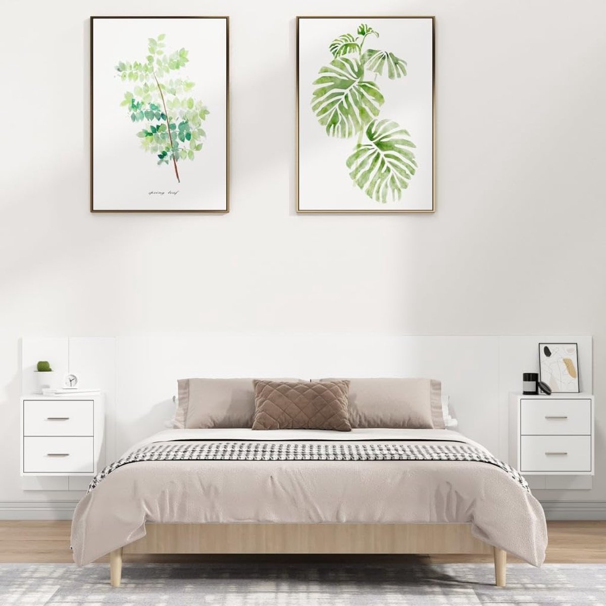 Hoofdeinde met nachtkastjes, wit, houtmateriaal, hoofdeinde voor slaapkamer, hotelhoofdeinde, werkkamer, voor slaapkamer, tweede slaapkamer, hotel
