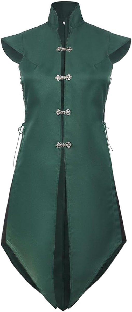 Renaissancevest voor dames, Viking mouwloze lange jas vintage jas Halloween kostuum