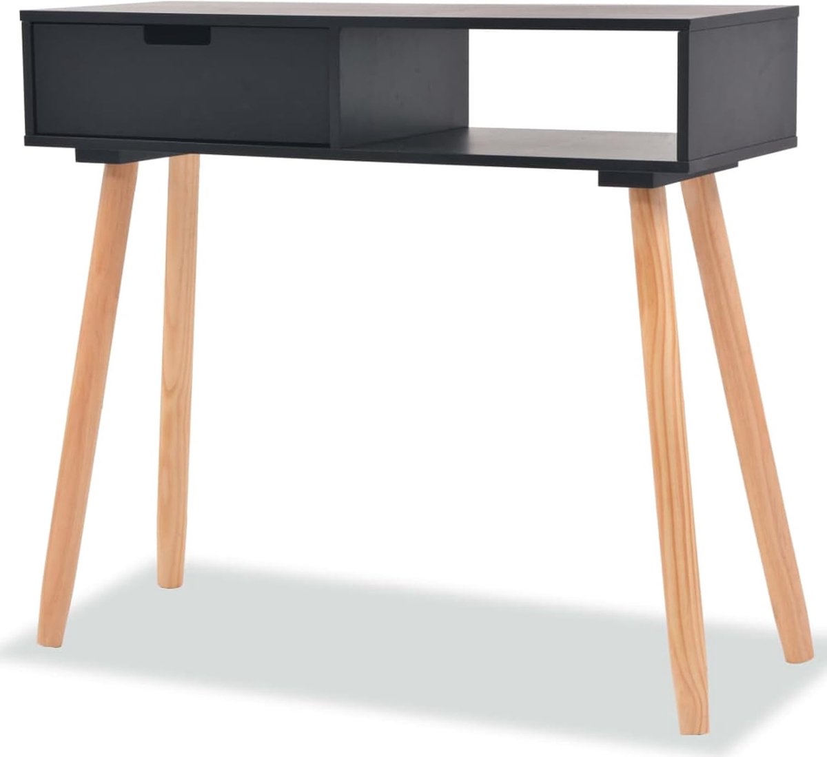 Consoletafel van massief grenenhout, 80 x 30 x 72 cm, zwart, consoletafel, ingangstafel, consoletafel, moderne woonkamer (SPU: 244738)
