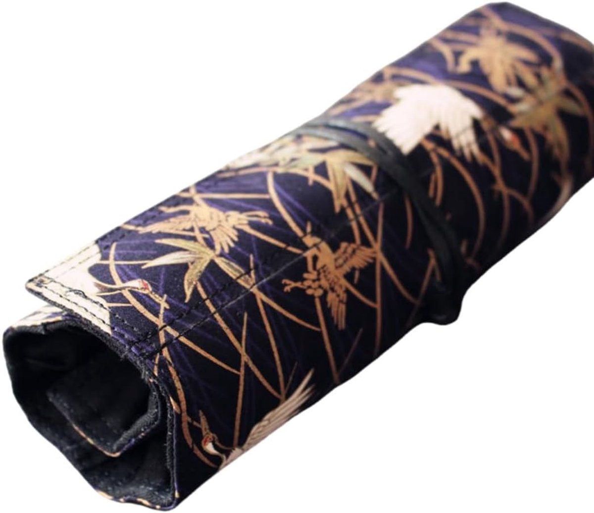 Potlood Wrap Handgemaakte Stoffen Pen Beschermhoes Pen Opbergzak-Crane-4 Holes
