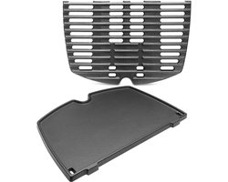 7644 gietijzeren grillrooster voor Weber Q100, Q1000, Q1200, Q1400 serie, 32 x 21,6 cm grillpan reserveonderdelen voor Weber 644/7582 grill, set van 2 met grillborstel (6558 + 7644 grillplaat)