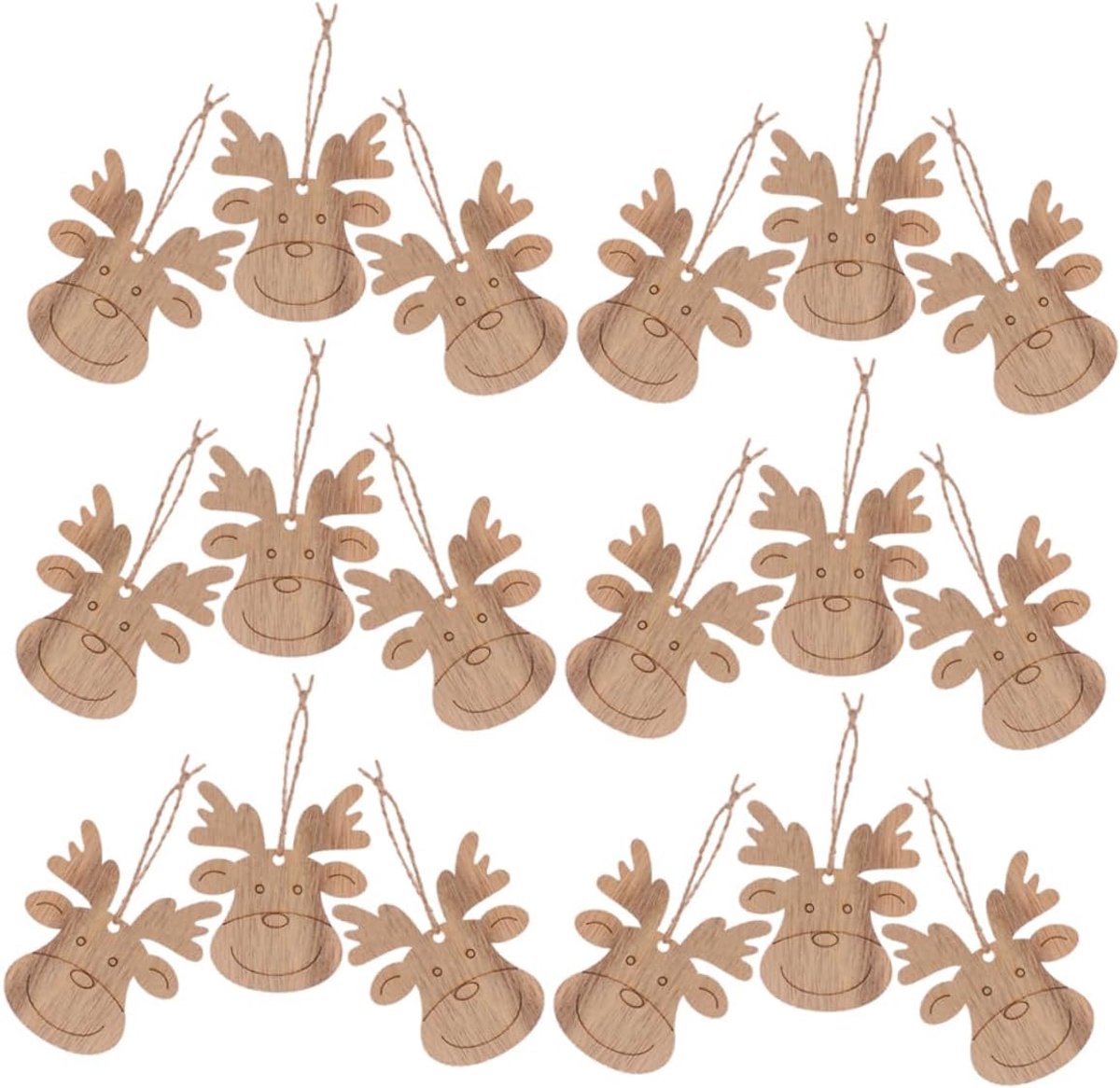 30 Stuks Rendier Kopjes met Jute Touw Stevige Ornamenten voor Kerstboom Ophangen Diy Knutselversiering voor Familiefeestjes