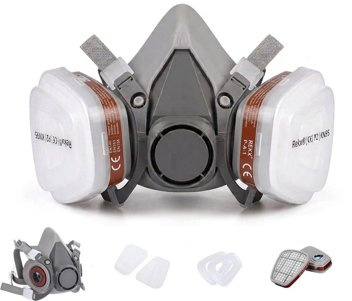 Rekx® Halfgelaatsmasker - 2 verwisselbare luchtfilters - Gasmasker - Stofmasker - Herbruikbaar - Grijs