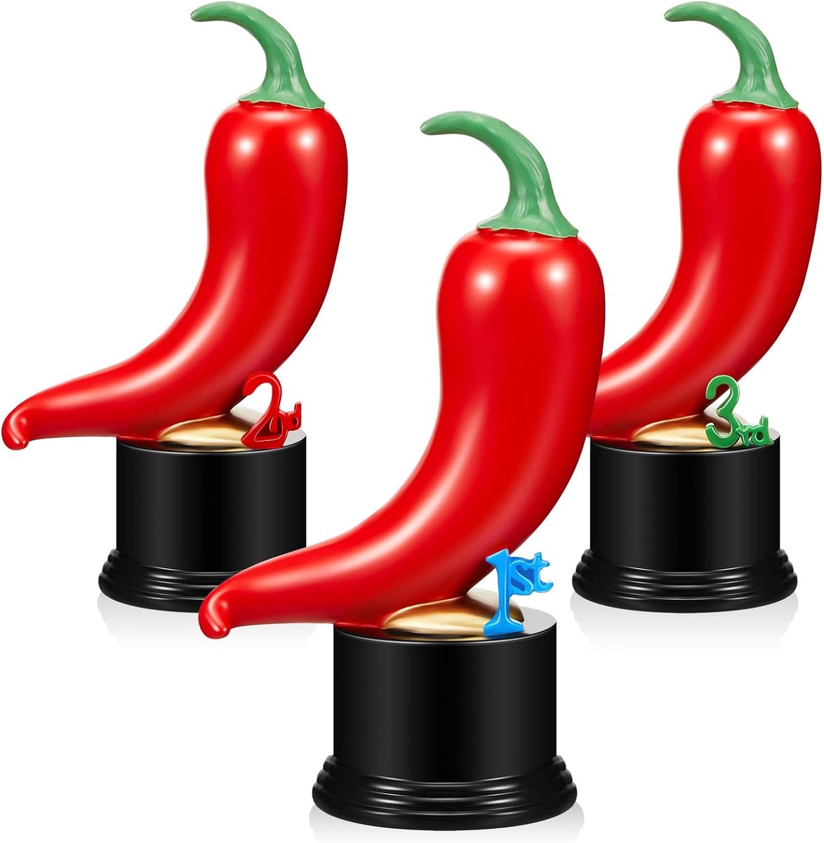 3 Stks Chili Pepper Trophy Chili Cook Off Trofeeën Chili Cook Off Prijzen Trofee voor Chili Cook Off Evenementen Beschikbaar 1e Plaats Goud, 2e Plaats Zilver, 3e Plaats Brons Posities
