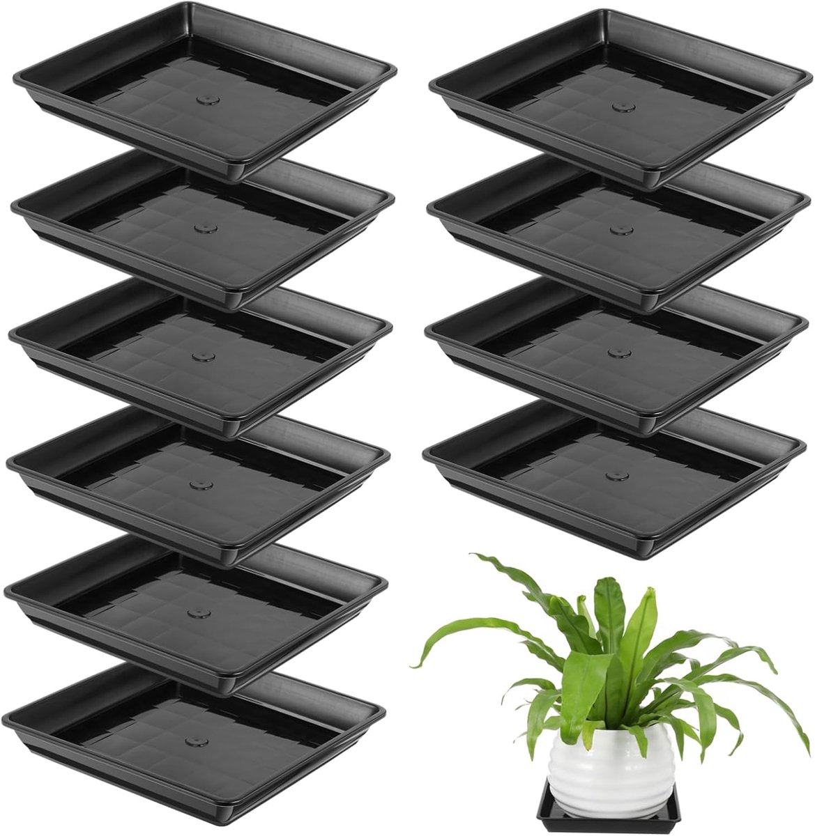10 Plastic chassis vierkante doorzichtige plantenschotel kamerplant plantenpotten dienblad plantenbakken bloemenpottenlade afwateringsbak voor plantenbak Potva's Zwart