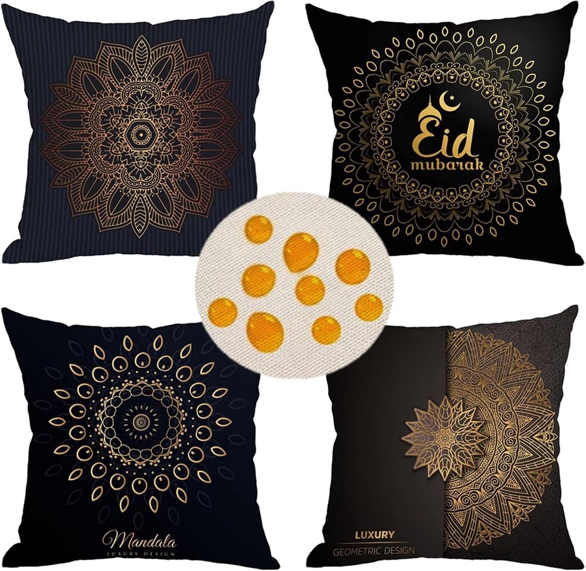 Decoratieve kussenhoes, gouden bloem linnen kussenslopen 45 cm x 45 cm, set van 4 vierkante decoratieve kussens voor buitenstoel, bank, terrasmeubilair, boerderij