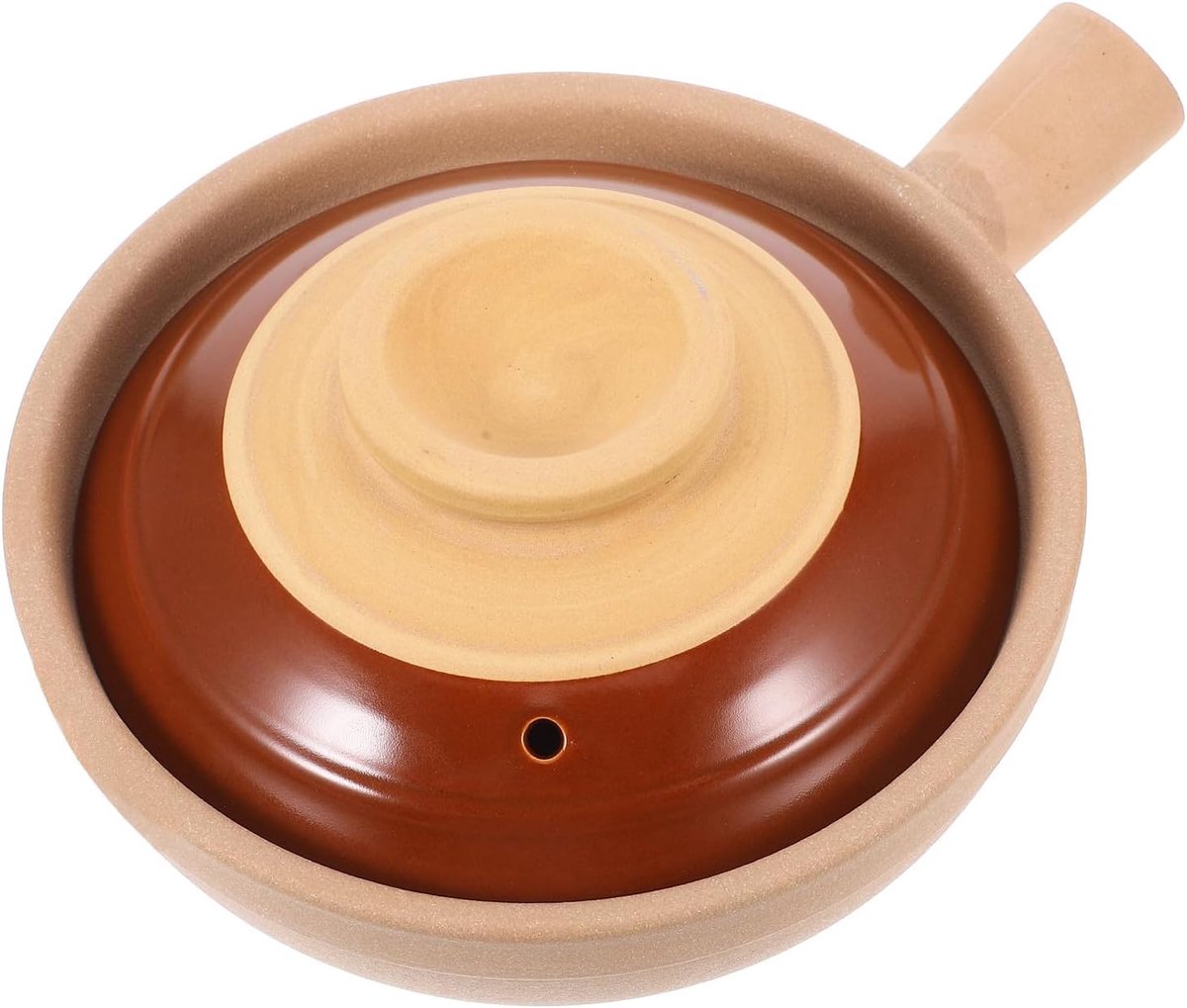 Braadpan met deksel voor het nauwkeurig koken van rijst, terracotta aardewerken pot van 600 ml, ouderwetse stenen soepkom voor in de keuken