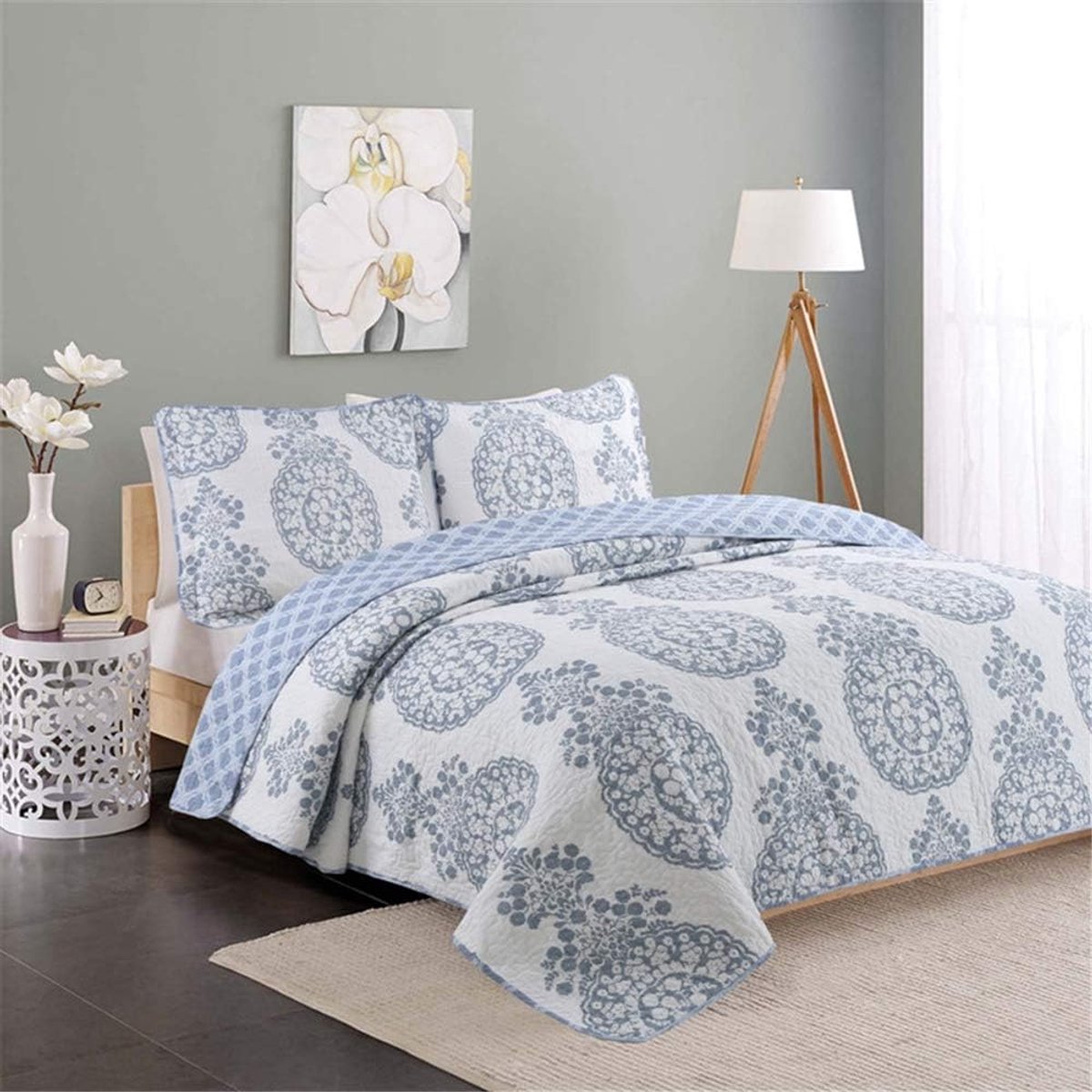 Sprei Bouti bed 135 0 140, 100% katoenen sprei 230 * 250 cm en 2 kussenslopen 50 * 70 cm, gewatteerde sprei The New