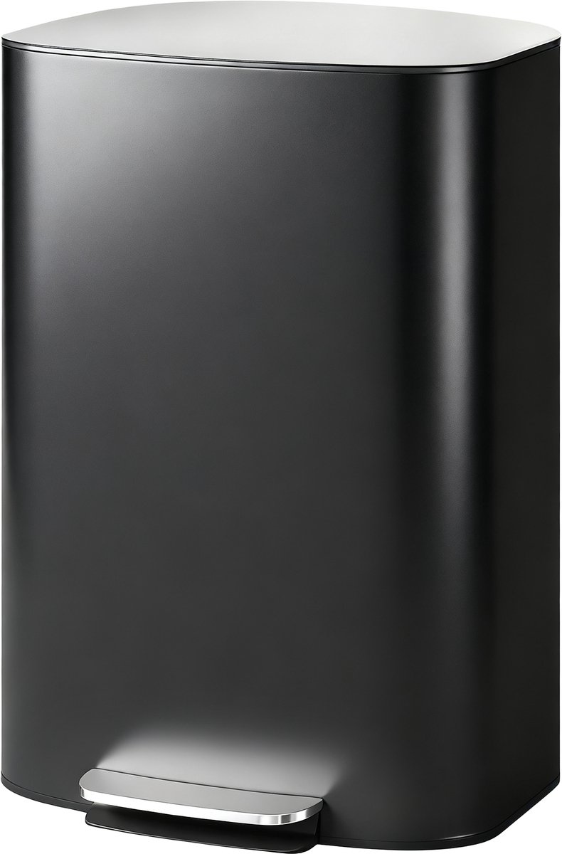 Keukenafvalbak van 50 liter - pedaalemmer - uitneembare binnenemmer - soft - close deksel - 45 - 1 x 36 - 5 x 62 - 6 cm - zwart