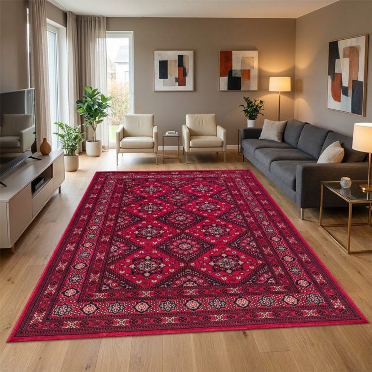 TapisTrend Oosters tapijt Rood 160x230 cm Traditioneel met geometrische medaillons voor de woonkamer, slaapkamer en eetkamer
