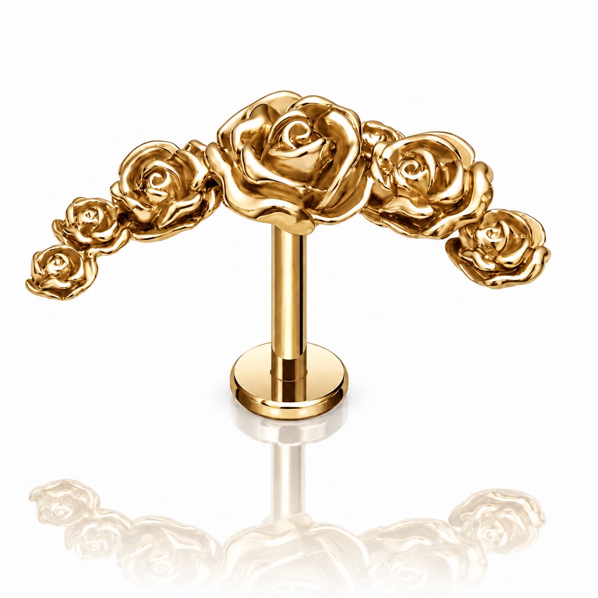 Maevi® Piercing voor Oor - Kleur: Goud - Formaat: 1.2 x 8 MM - Tragus / Kraakbeen / Helix / Conch - Oorpiercing - 18K Goldplated / Titanium - Hoge Kwaliteit - Labret - Luxe Sieraad - Oorbellen - Roos / Rose / Rozen / Bloem - Incl. Luxe Verpakking