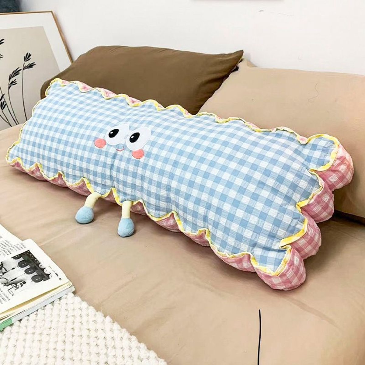 Casalora® Lang Kussen 110 cm – Gestreept Knuffelkussen voor Bank & Bed – Lange Rugsteun en Hoofdbordkussen – Zijslapkussen, Beensteunkussen & Sierkussen – Zacht en Comfortabel – Blauw