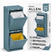 VEEHAUS Prullenbak Afvalscheiding 30 Liter (2x15L), 2 Vakken met Klep, Metaal, Keuken & Kantoor, Blauw