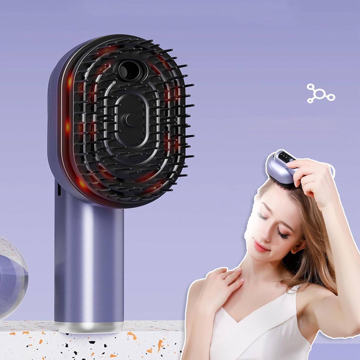 1000mAh En USB-Oplaadfunctie – Vibrerende Hoofdmassage Kam Met Afneembare Kop – Ergonomische Handgreep En Hoge Frequentie – Verlicht Spanning En Bevordert De Bloedsomloop
