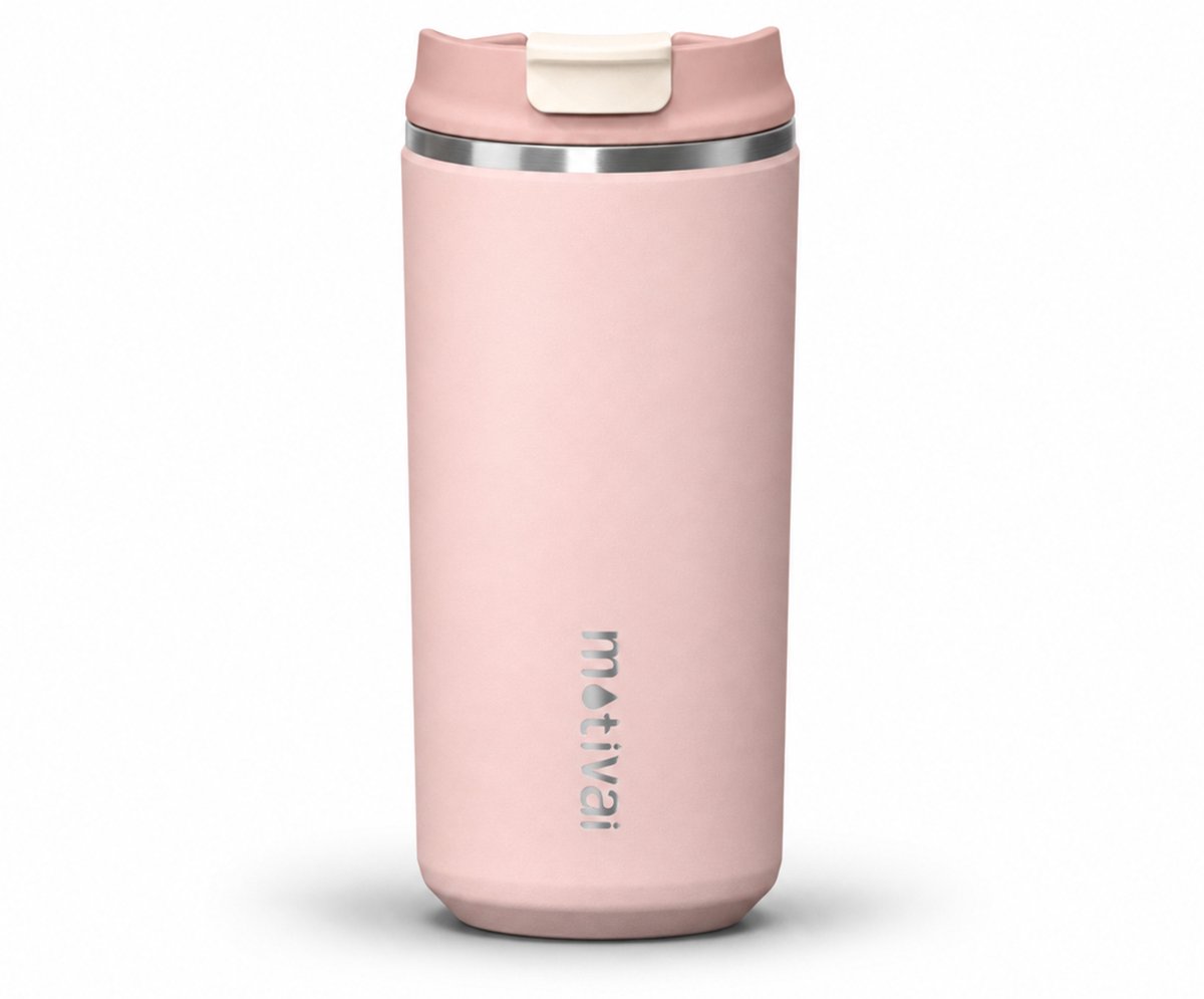 Motivai Daily Cup – Thermosbeker To Go – 350ML RVS Thermosmok – Lekvrij – Dubbelwandig Geïsoleerd – BPA-vrij & Duurzaam – Koffiebeker voor Onderweg – Rosé