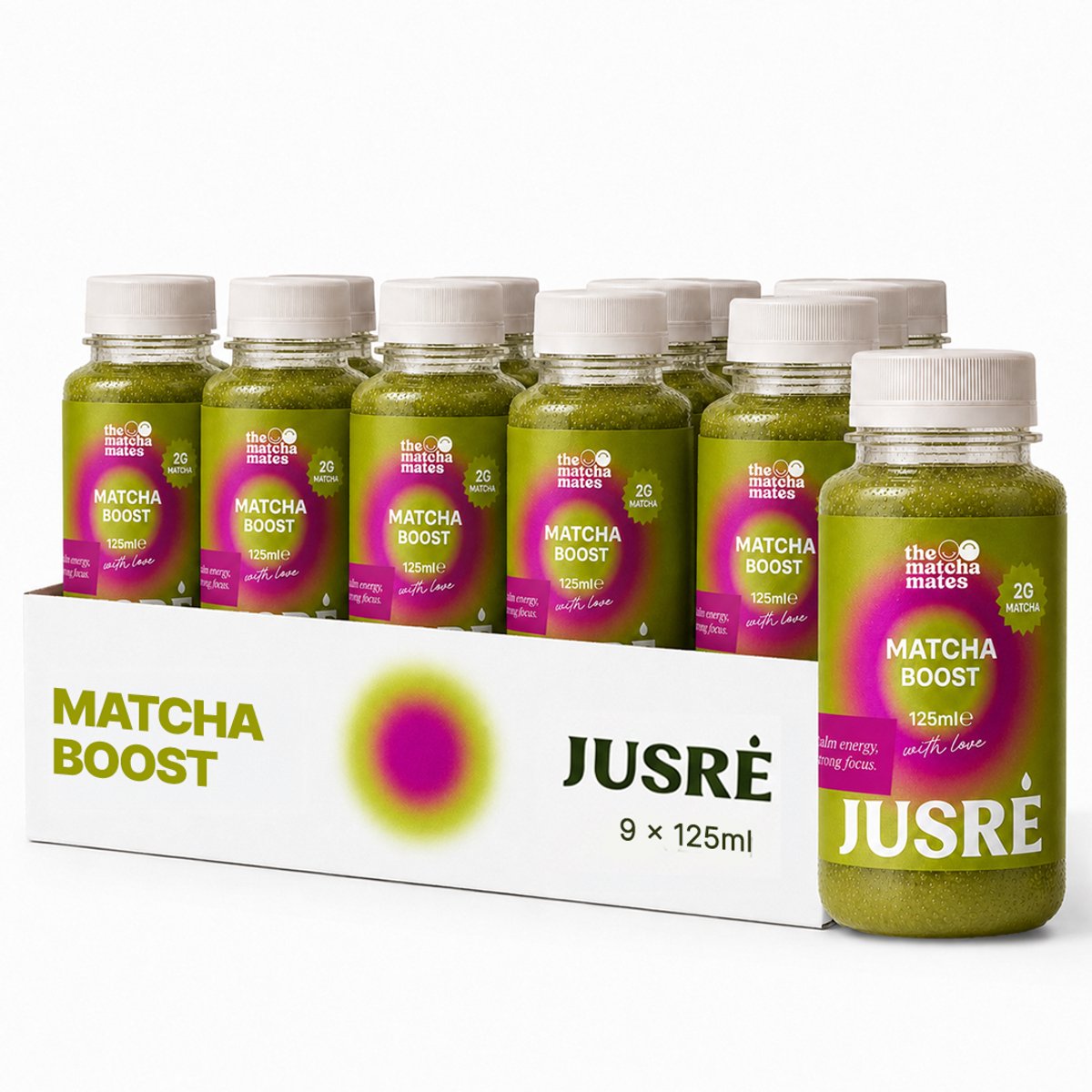 JusRé Matcha Boost Shot, Klaar voor Gebruik, Frisse Appel & Ananas met Munt, Langdurige Energie & Focus, Zonder Koffie-Crash (9 x 125ml)