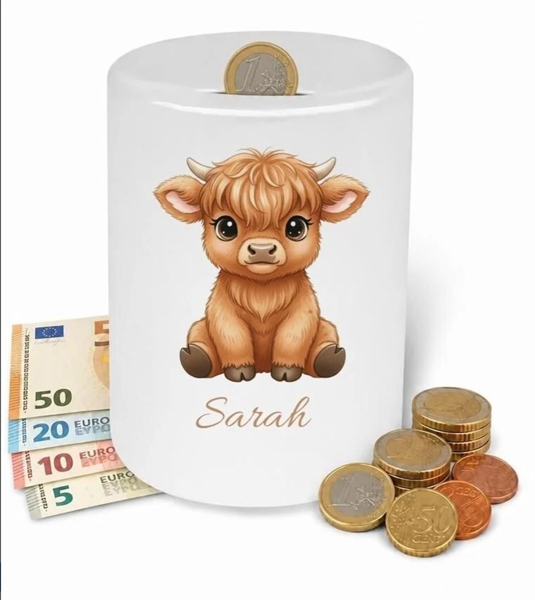 Spaarpot schotse hooglander - gepersonaliseerd - Met eigen naam - baby kamer - kinderkamer - verjaardagscadeau - kraam cadeau