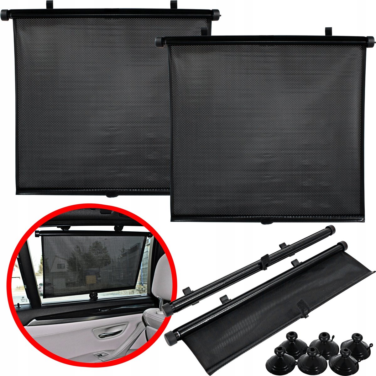 Autozonneschermen Set 2x 45cm - Universeel - Automatisch oprolbaar