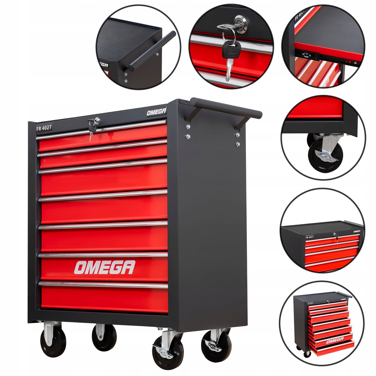 Gereedschapswagen Farys 7 Lades Mobiel met Rem & Slot Rood/Zwart