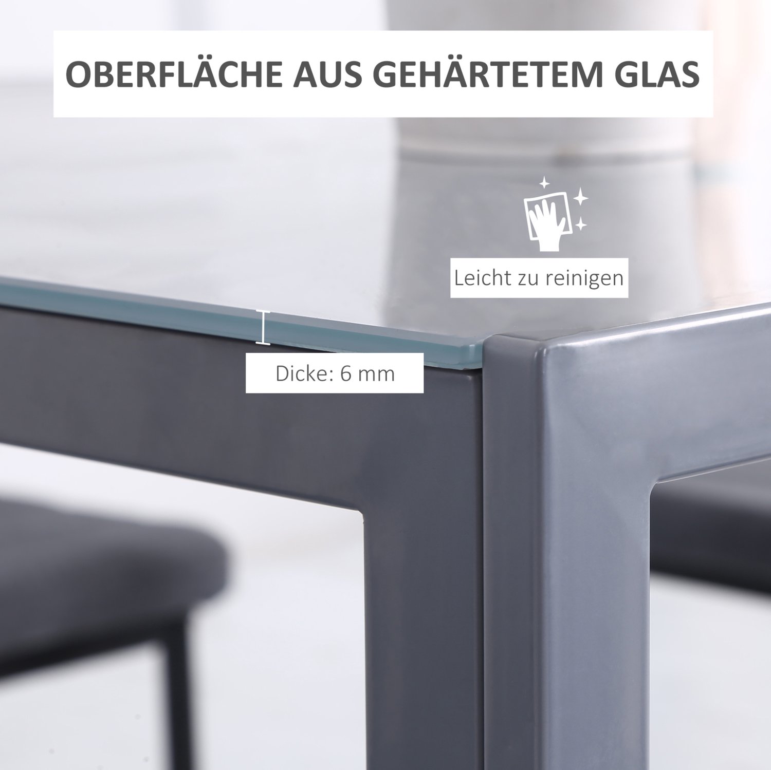MODENUIT Eettafel - Vierkant Voor 4 Personen - Glasblad Met Metalen Frame - Eetkamer - Grijs - 75x75x75 Cm