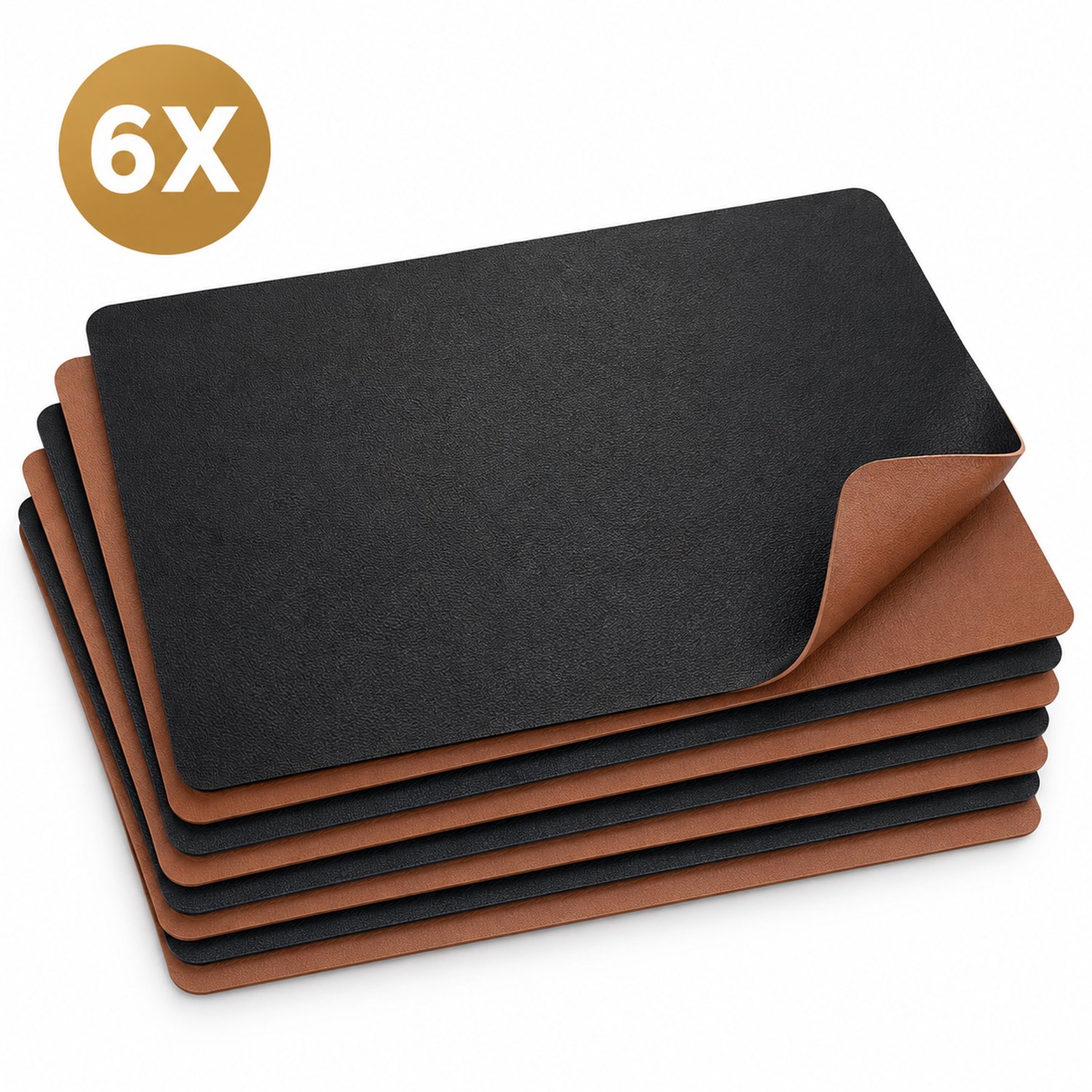 DIVERZA Rechthoekige Placemats – Set van 6 – Zwart/Bruin – 45 × 30 cm – Dubbelzijdig
