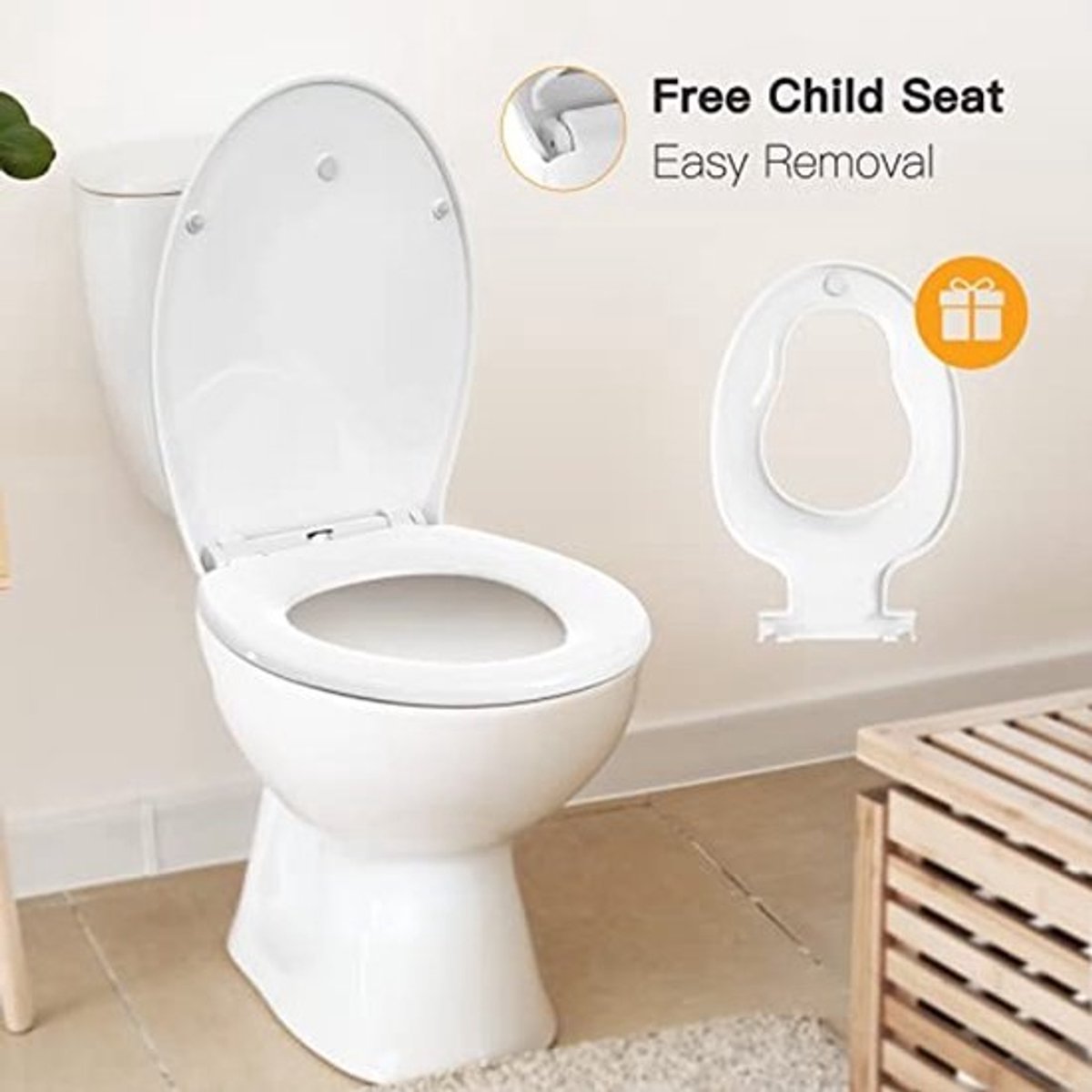 Toiletbril met softclosemechanisme en magnetische bevestiging voor kinderen