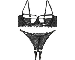 Tweedehands Set van Sexy Dessous voor Dames - Tüll Transparante Onderkleding met BH en Tanga, Flirty Negligé, Erotische Push-up Stijl