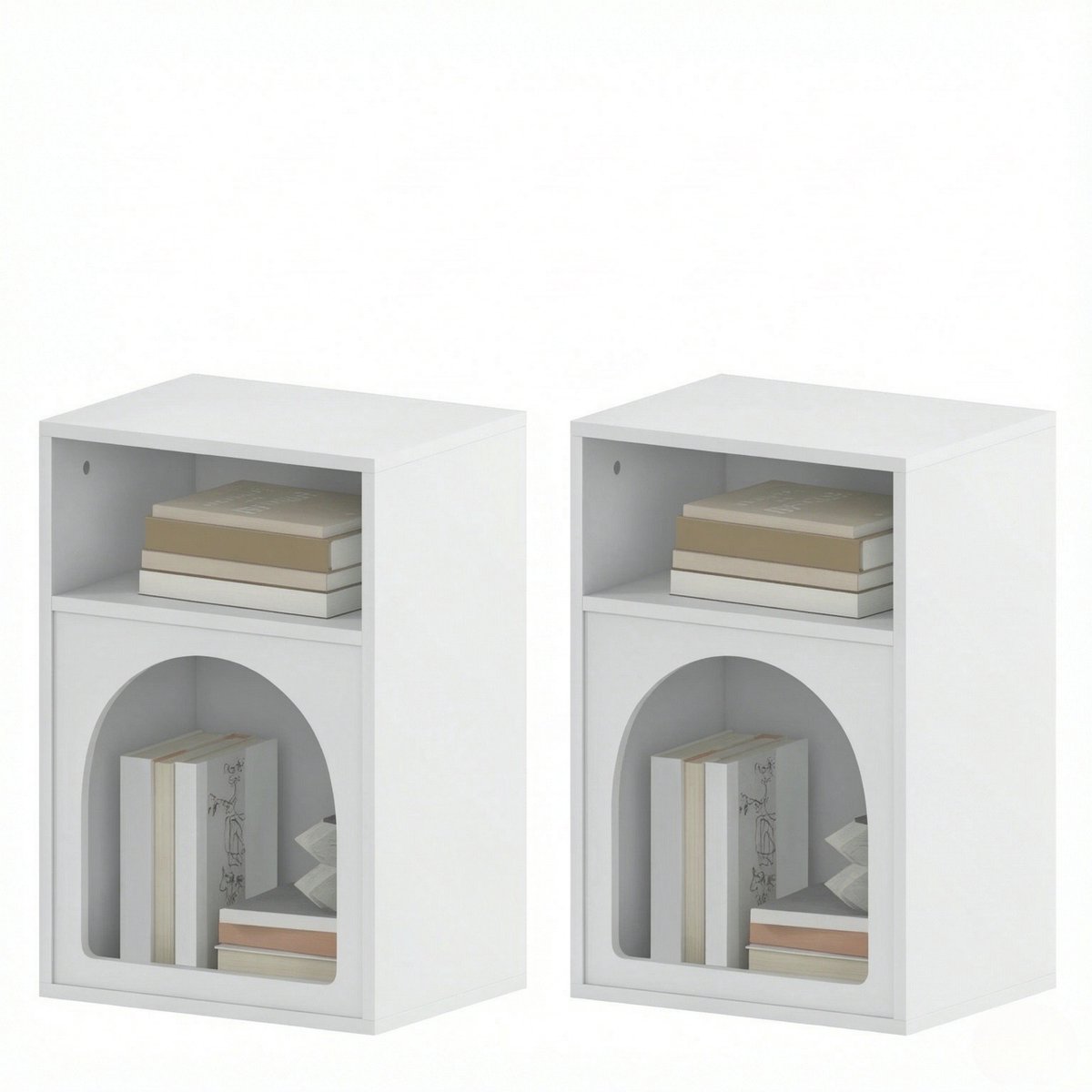 Ropilly Nachtkastje Set van 2 - Wit Bijzettafel met Open Vakken - MDF Bedtafel voor Slaapkamer en Woonkamer - 40x30x60 cm