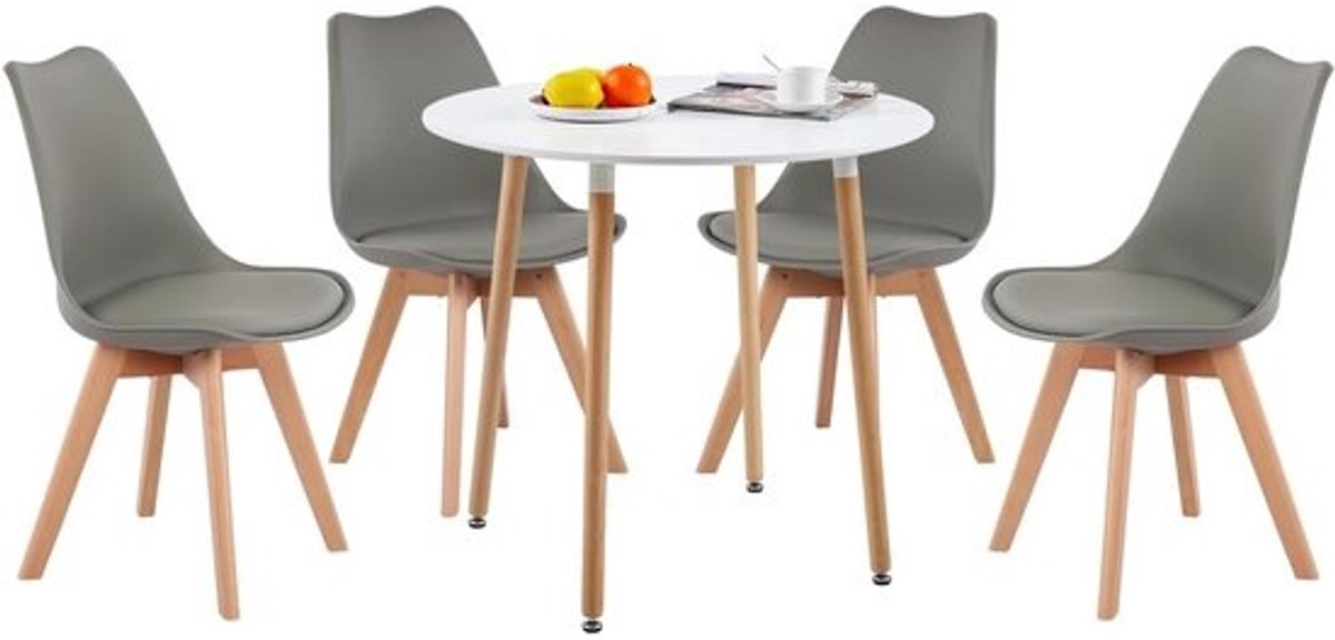 Ronde eettafel - met 4 Scandinavische stoelen - Eetkamerset