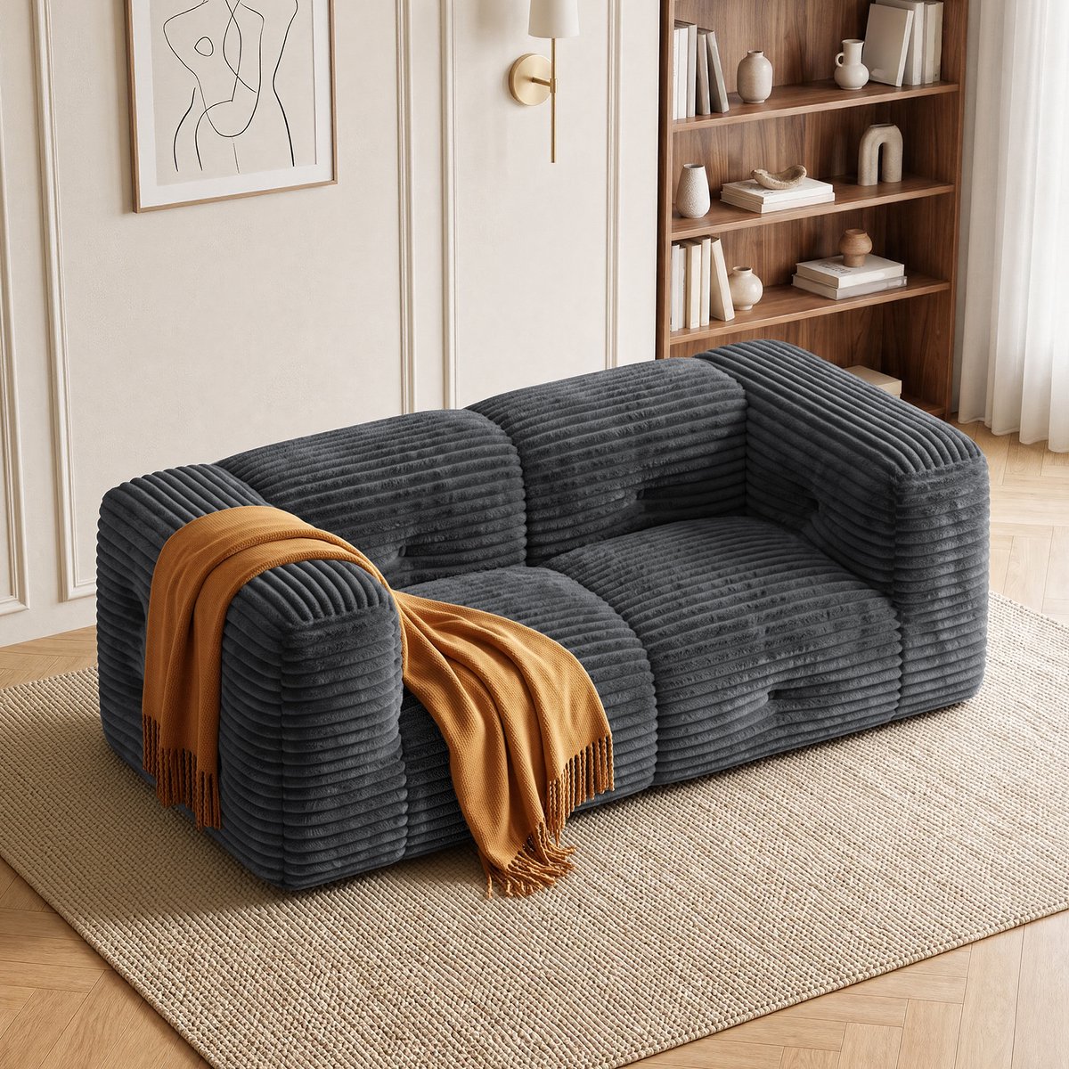 Xbro 2-Zits Bank 180 cm – Zacht Zitbank van corduroy – Zonder Montage – Donkergrijs