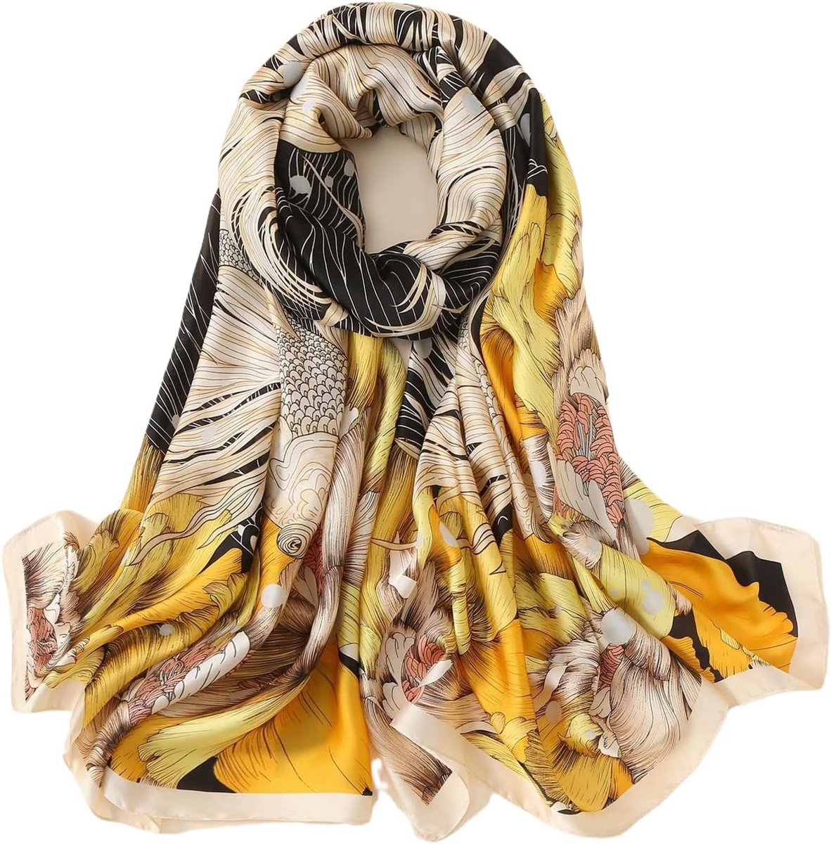 Silk Scarf Women Chiffon Shawl Lotus Scarf White Neckerchief Long Head Wrap Thin Green Scarf Beach Women Hijab Belt - ShopVlot