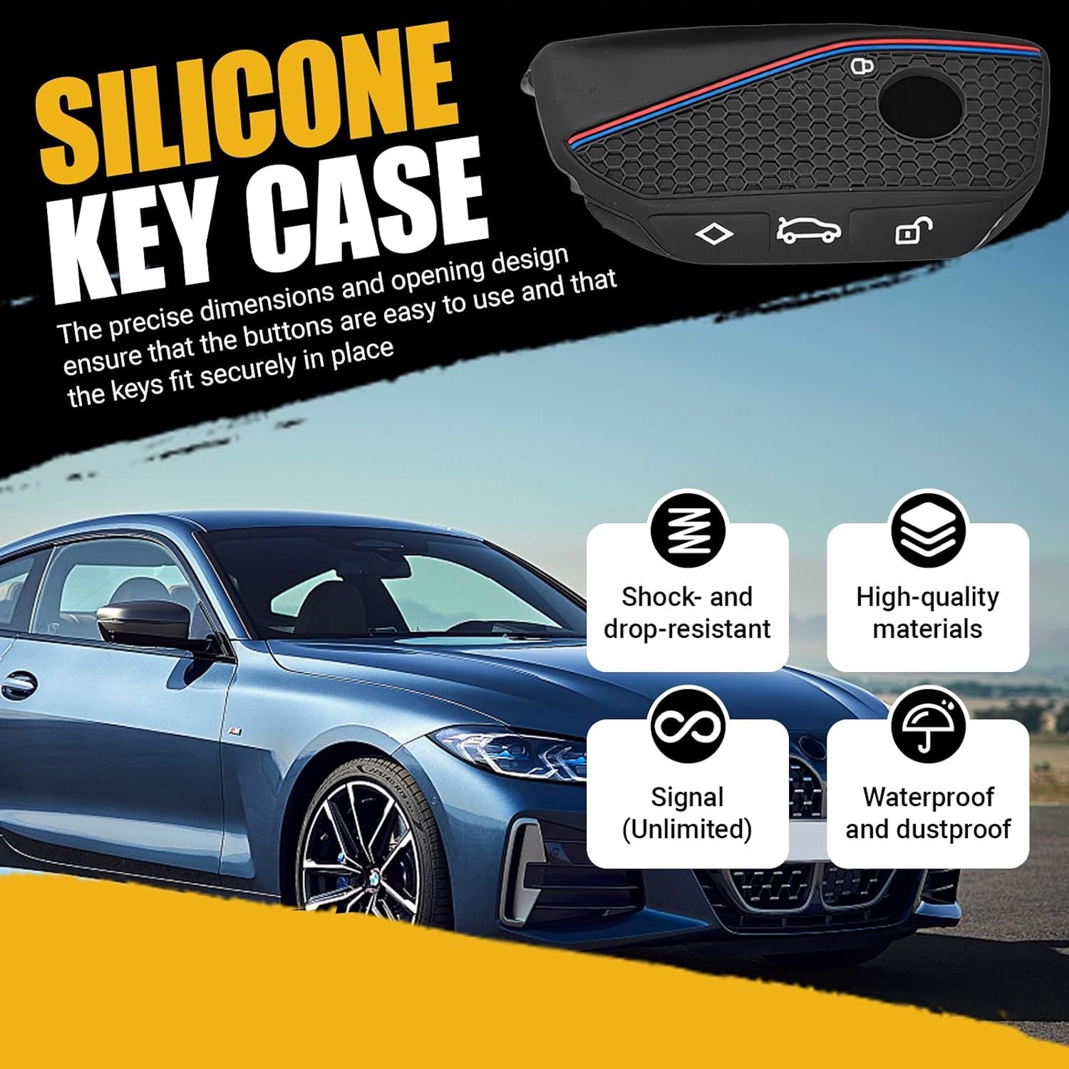 Sleutelhoes voor BMW-sleutels, 4 knoppen, beschermhoes voor BMW-sleutels, siliconen hoes voor sleutels X1/X5/X6/X7 - ShopVlot