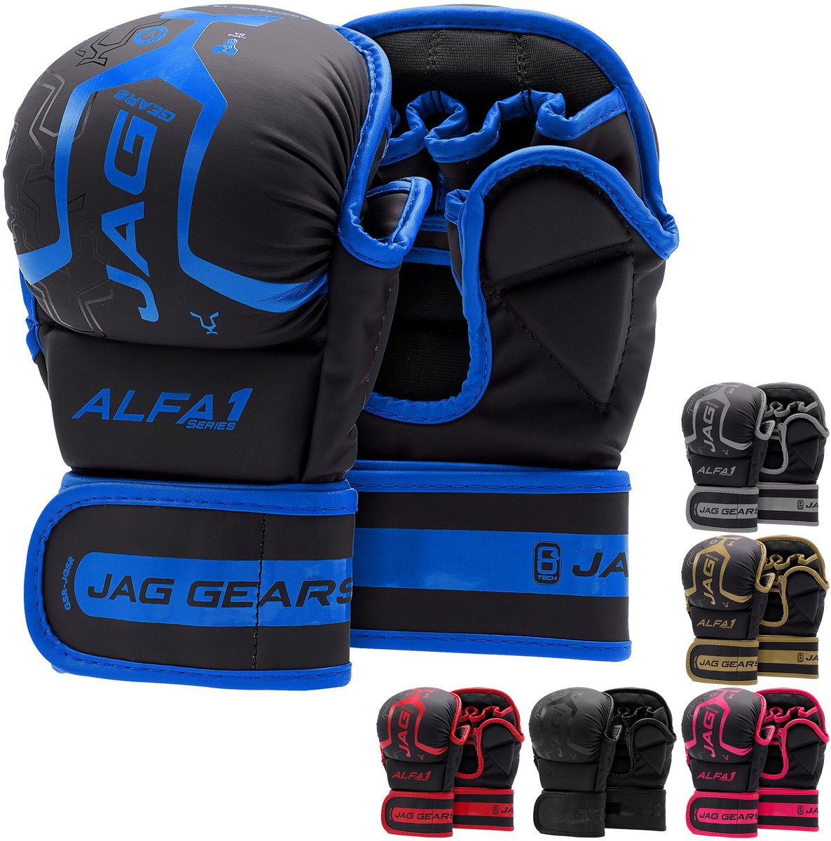 JAG Gears - ALFA – Grappling-handschoenen – MMA-sparringhandschoenen – Training – Boksen – Synthetisch leer – Blauw – L/XL