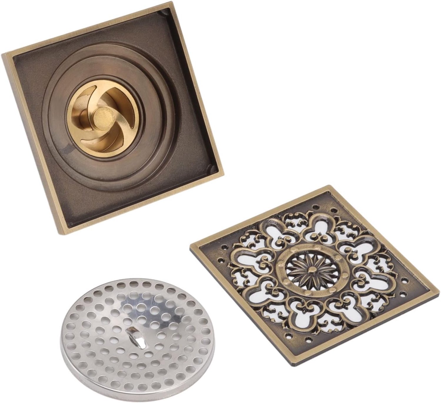Vierkante koperen vloersifon met grote doorstroming, geurremmend, voor badkamer, keuken, garage, ondergrond, toilet, balkon, hoogwaardig materiaal, constructie