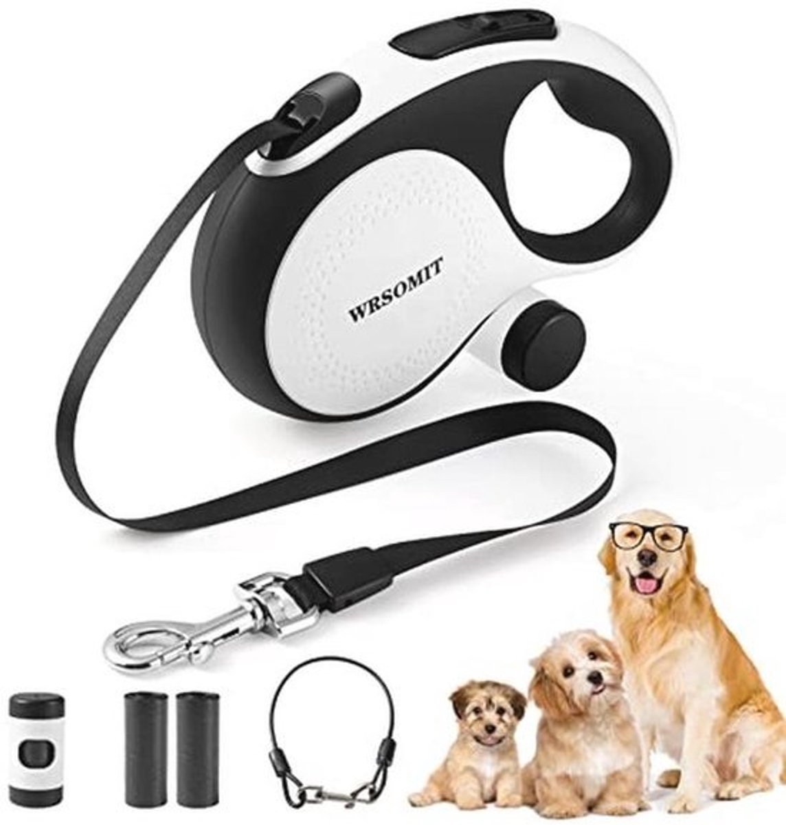 Intrekbare hondenriem - 26 meter - Kauwbestendig - voor honden tot 110 lbs - Ergonomische one-touchrem