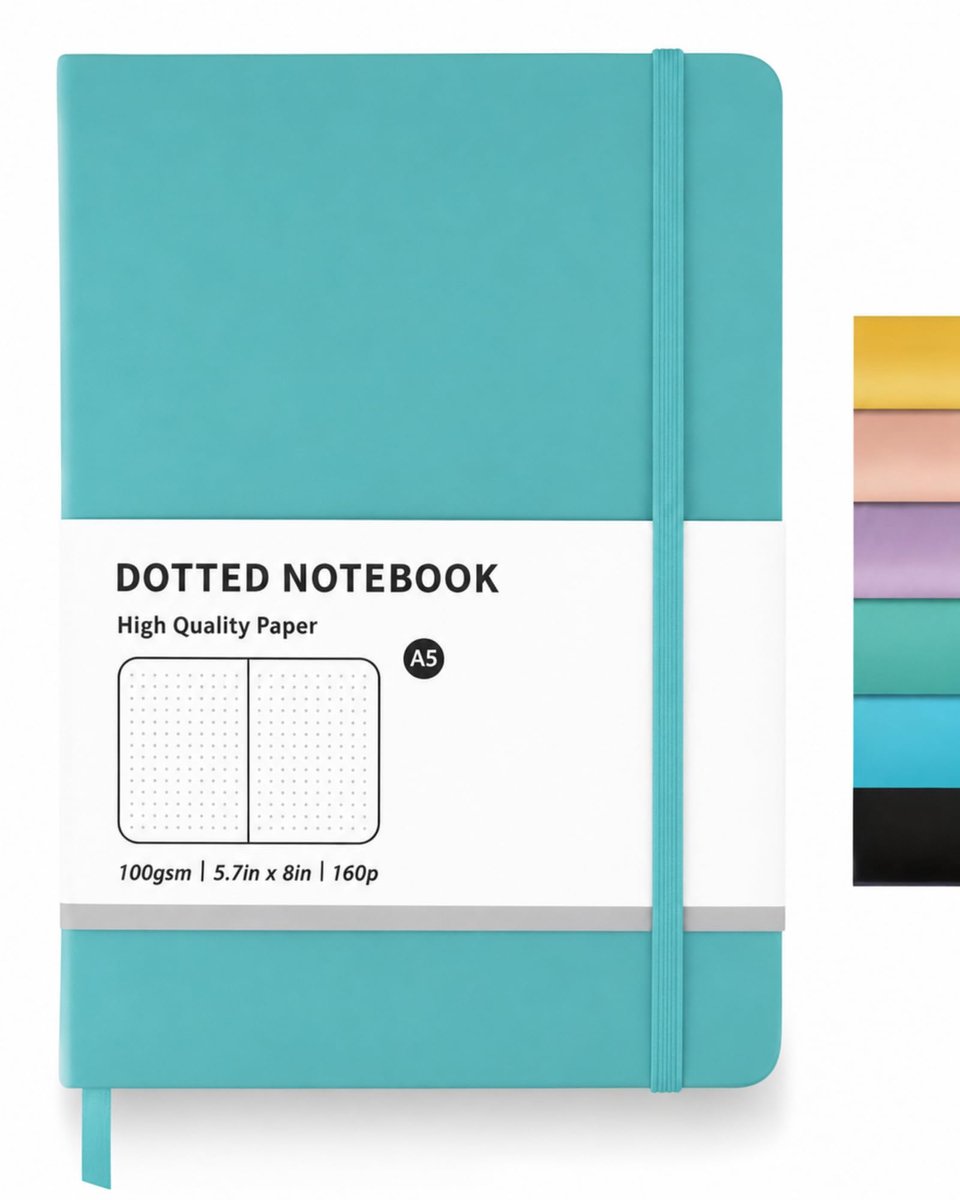 FENSPARK Bullet gestippeld dagboek notitieboek, 160 pagina's, A5 medium formaat (14,2 x 20,3 cm), lederen hardcover - ShopVlot