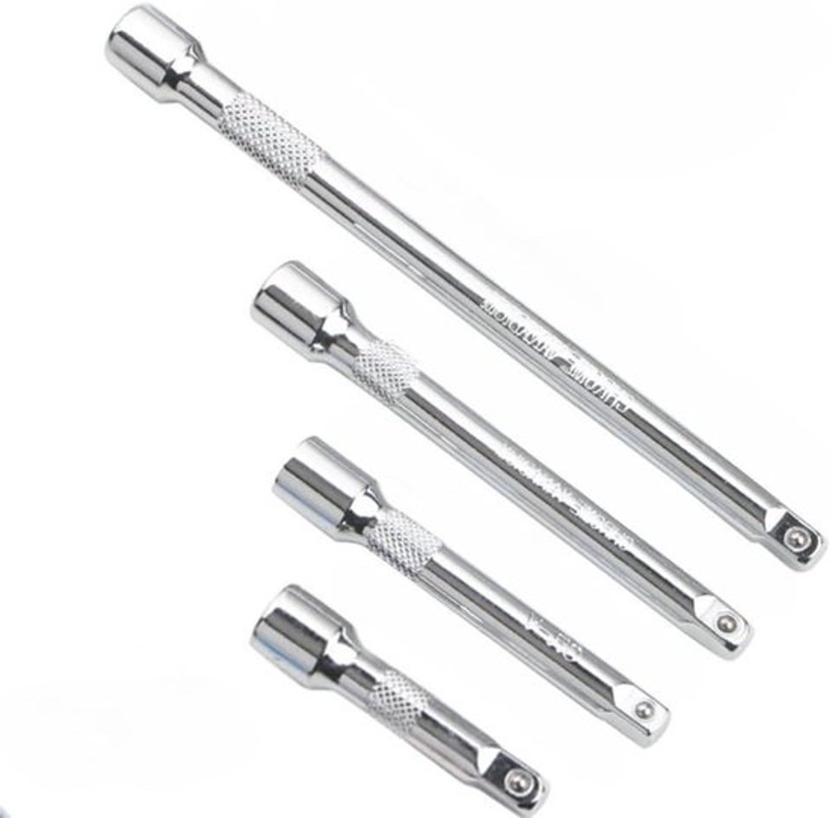 Set met dopsleutelverlengstukken - Verlengstukken voor ratels - Voor het uitvoeren van klusjes - Gehard chroom-vanadiumstaal - 4 stuks 1/4" - Zilver