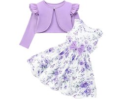 Kids4ever Meisjes Jurk en Vest Set Bloemen Mouwloze Jurken voor 1-7T