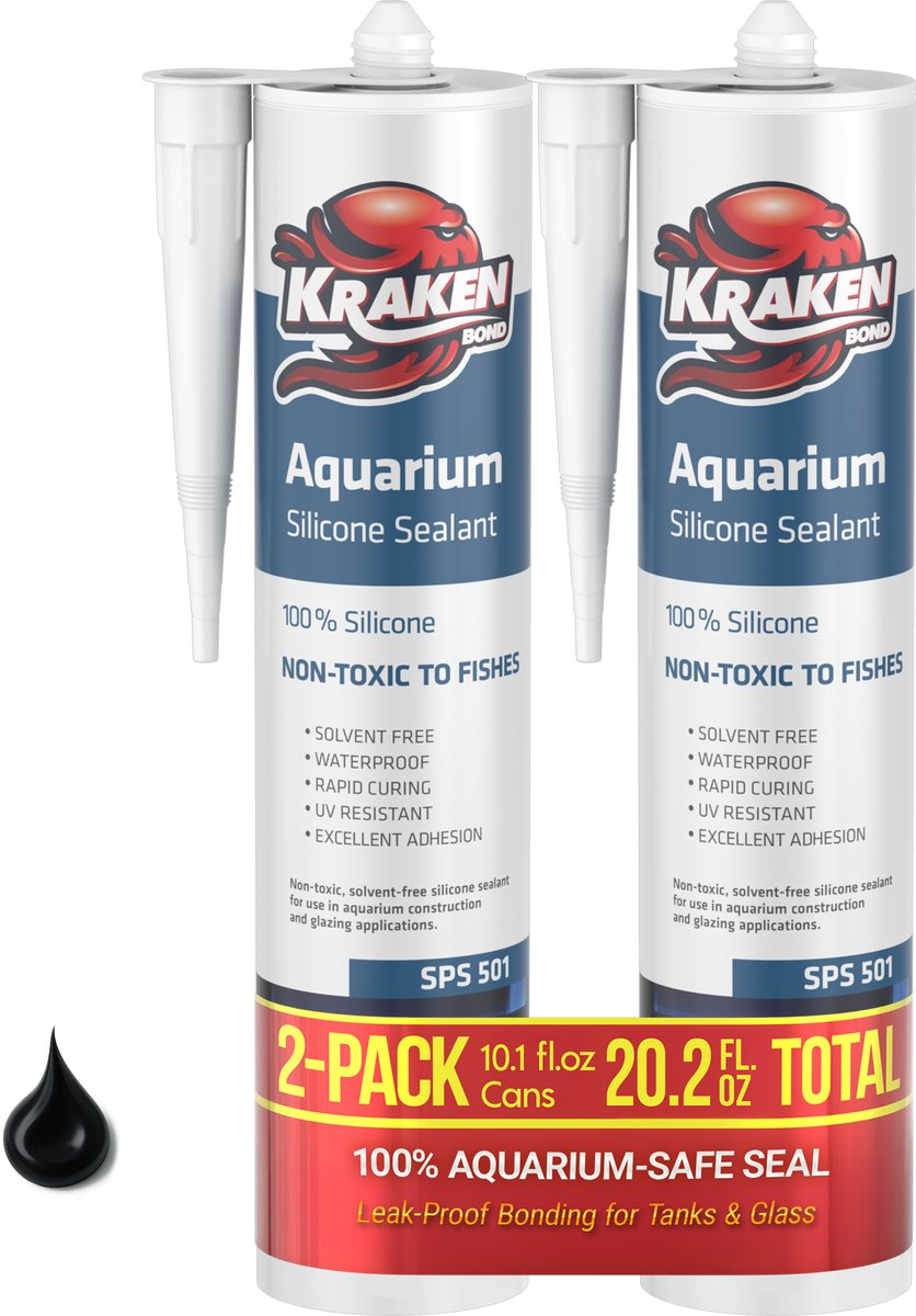 Kraken Bond Aquarium Siliconenkit Zwart 300 ml – 2 Stuks – 100% Silicone – Waterdichte Afdichting – Voor Aquaria & Glas