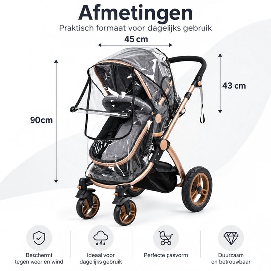 Regenhoes Kinderwagen -1 Stuk - Universeel - 90 X 45 X 43 Cm - Buggy Hoes - Wandelwagen - Wind- En Stofdicht - Kinderwagenregenhoes - Universeel Kinderwagenaccessoire - Babyweerbescherming - Geschikt Voor Kinderwagens En Buggy's — afbeelding 3