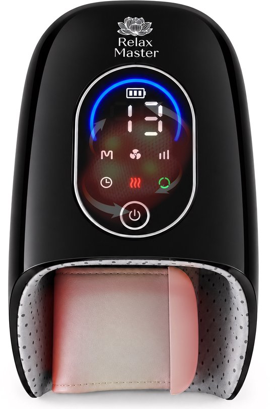 Relax Master Handmassage Apparaat - Met Warmte & Luchtcompressie - Geschikt bij Artrose/RSI/Reuma - Draadloos - Zwart