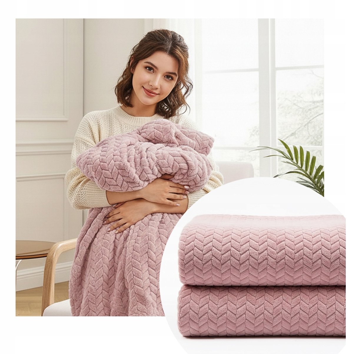 Zacht Plaid Sprei Vacht 160x200cm - Poederroze Visgraat
