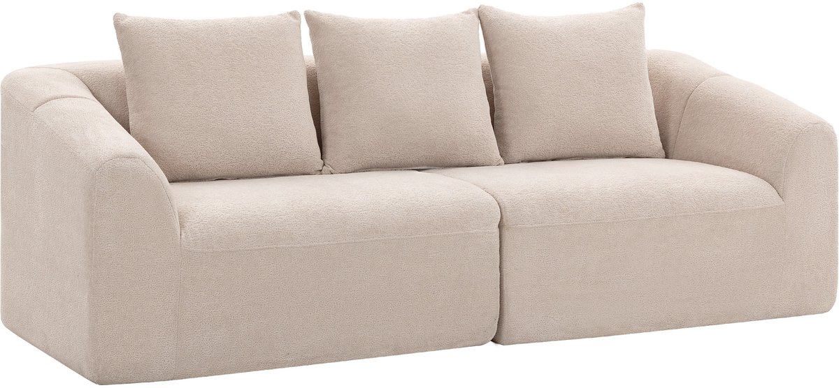 Homona 3-zitsbank - Met 3 kussens - Chenille-look - 225 x 93 x 83 cm - Beige