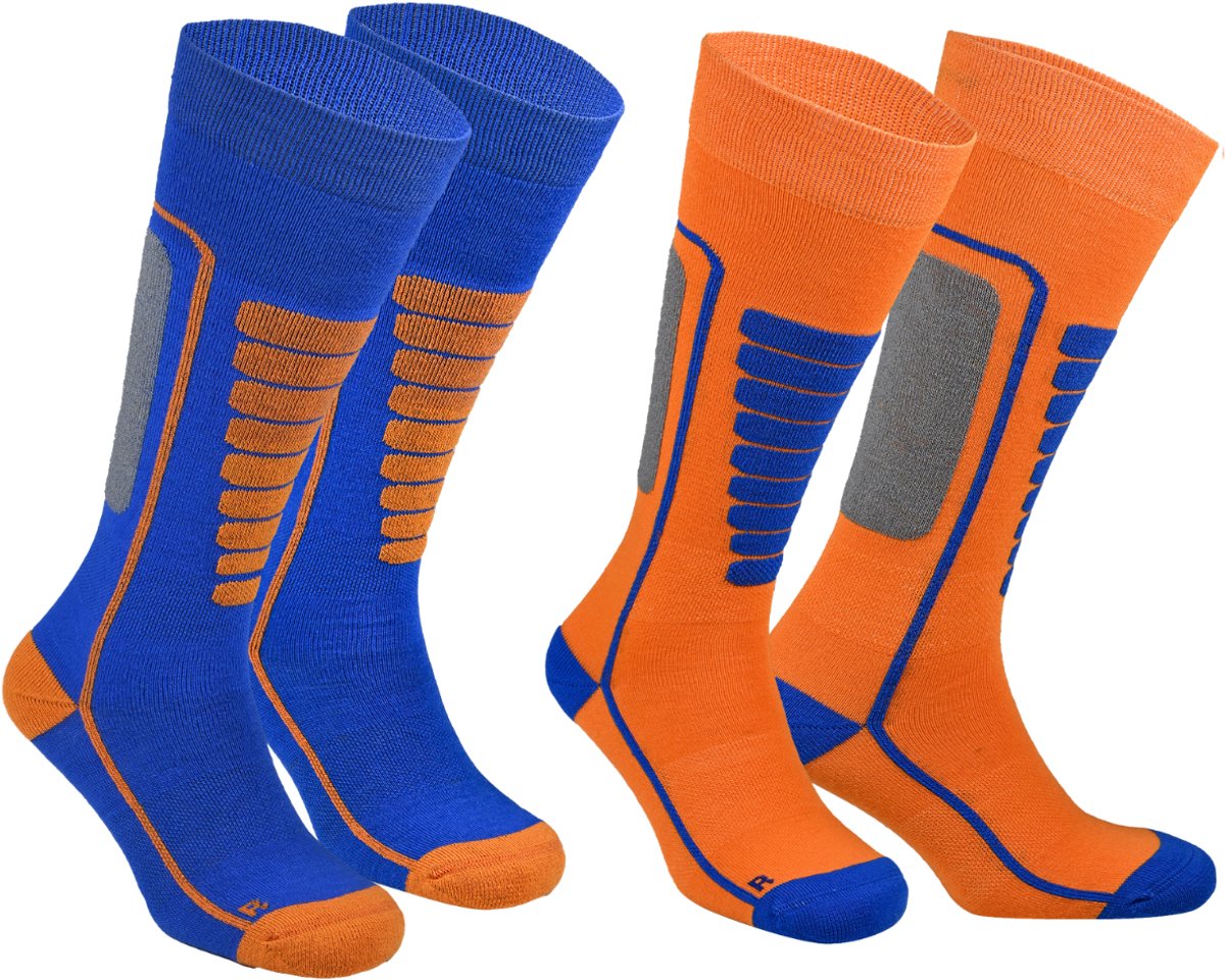 Norfolk Skisokken Kinderen 2 Paar Merino Wol Schokabsorptie Skisokken Naadloos Zacht Warm en Droog – Courchevel Kids Oranje