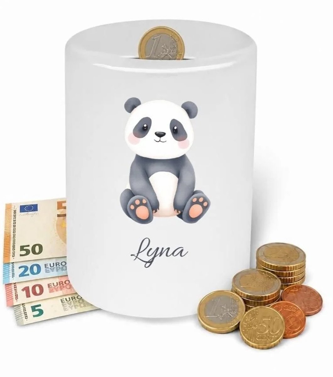 Spaarpot panda beer - gepersonaliseerd - Met eigen naam - verjaardagscadeau - kraam cadeau - kinderkamer - babykamer