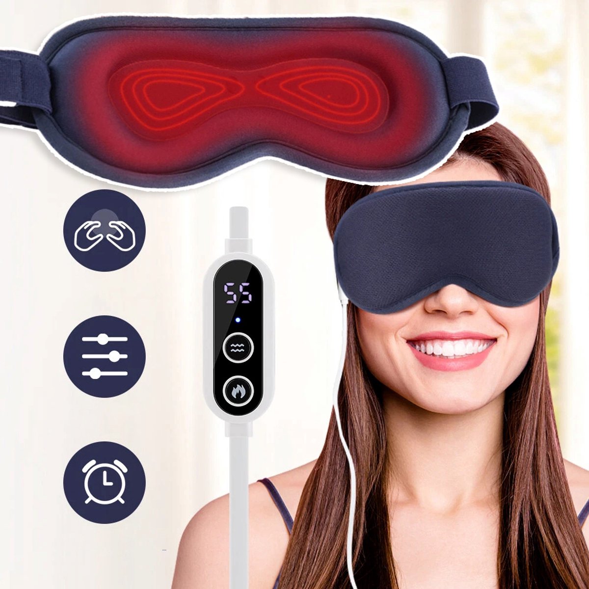 5V En 6 Vibratiestanden – Verwarmd Oogmasker Met 3 Warmteniveaus – Timer Van 15 Minuten En Oplaadbaar Draadloos – Geschikt Voor In Het Vliegtuig – Perfect Cadeau Voor Reizigers En Kantoorpersoneel