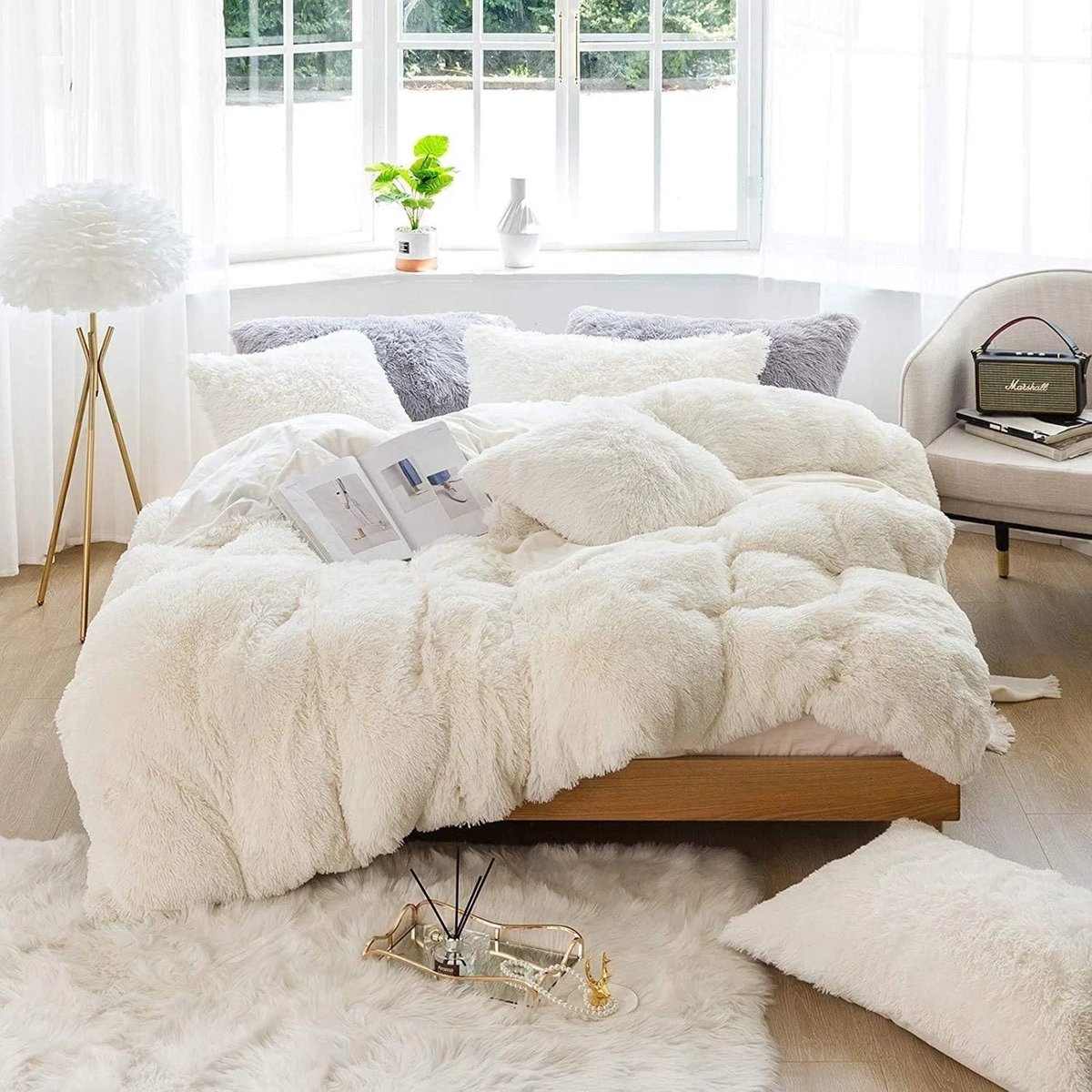 LUCKICE Beddengoedset Pluche Beddengoed 155x220cm Extra Zachte Imitatiebont Flanellen Biber Dekbedovertrek met Kussensloop 80x80cm en Ritssluiting