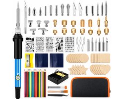 Houtbrander Set 108 Delig - Pyrografie Brandpen met 39 Punten en Instelbare Temperatuur 200-450°C - 60W Houtgravure Set voor Hout, Leer en DIY Kunst - Inclusief Accessoires en Opbergkoffer